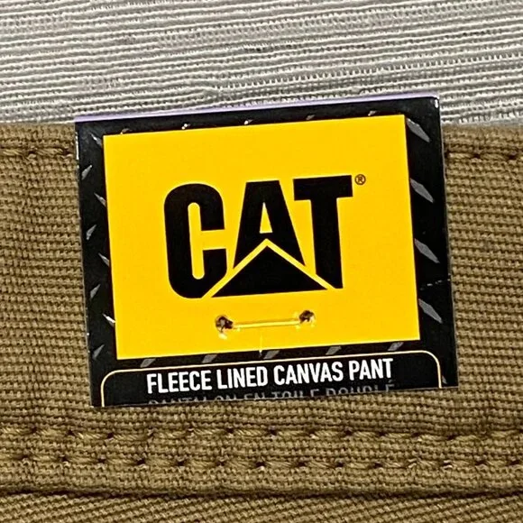 CAT Caterpillar Work Pants Mens 30 x 30 Brown Canvas Fleece Lined Insulated - Picture 4 of 12
